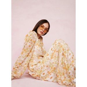 NastyGal Floral Tie Front Long Sleeve Maxi Dress